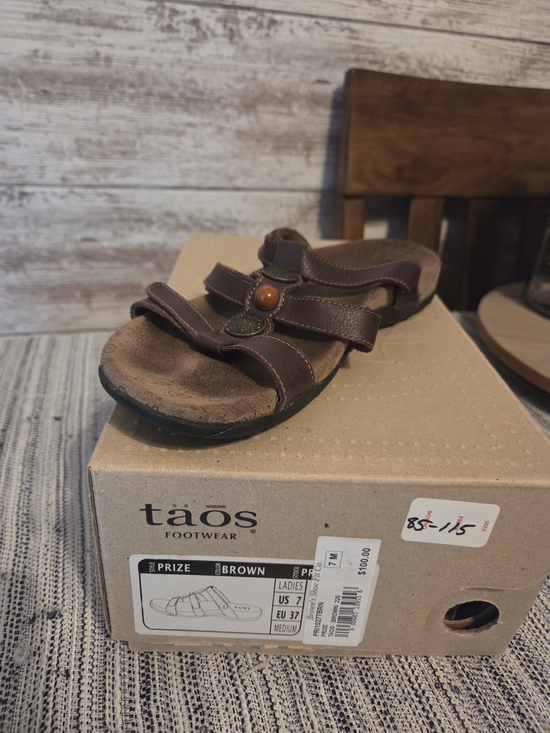 Taos Footwear Shoes - Taos Footwear Womens Brown Strappy Sandal with Contrast Button